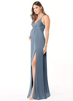 Azazie Annabelle Maternity Bridesmaid Dresses A-Line V-Neck Pleated Mesh Floor-Length Dress image4