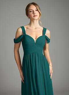 Azazie Lianne Bridesmaid Dresses Peacock A-Line Off the Shoulder Chiffon Dress image3