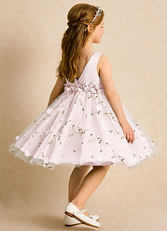 Azazie Starri Flower Girl Dresses Blushing Pink Ball-Gown Beaded Matte Satin Dress image5