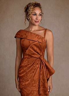 Azazie Hampton Mère de la mariée Robes Robe Sirène en Blumen-Burnout Ue épaule Orange Brûlée image4