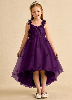 Azazie Tweety Flower Girl Dresses Grape A-Line Lace Tulle Dress image3