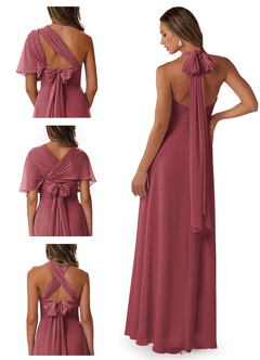 Azazie Fifi Robes de demoiselle d'honneur Robe Trapèze Convertible en Mousseline de soie Sans bretelles Merlot image8