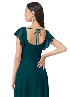 Azazie Bondi Bridesmaid Dresses Pine A-Line Ruched Chiffon Dress image2