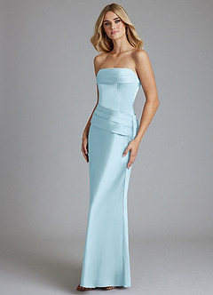 Azazie Lenya Abiti da Damigella Abito Tubino in Raso Elasticizzato Plissettato Azzurro image4