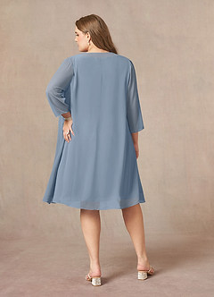 Azazie Shirley Mother of the Bride Dresses Dusty Blue A-Line Scoop Pleated Chiffon Dress image9