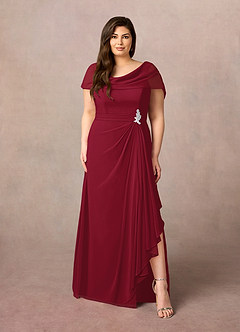 Azazie Mary Mother of the Bride Dresses Burgundy A-Line Side Slit Chiffon Dress image6