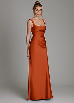 Azazie Agustina Robes de demoiselle d'honneur Robe Sirène en Satin extensible Corset Paprika image4