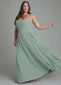 Azazie Shaude Bridesmaid Dresses Silver Sage A-Line Pleated Chiffon Dress image10