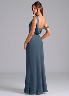 Azazie Madelyn Abiti da Damigella Abito Convertibile Sirena in Chiffon a Spalla Scoperta Blu Nettuno image6