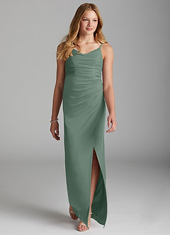 Azazie Deandra Junior Eucalyptus Sheath Stretch Chiffon Dress image3