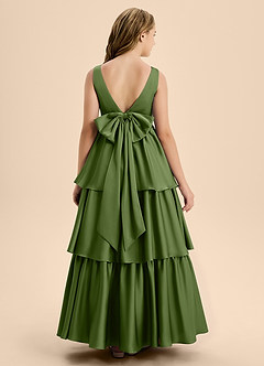 Azazie Meadowyn Junior Juniper A-Line Bow Stretch Satin Dress image2