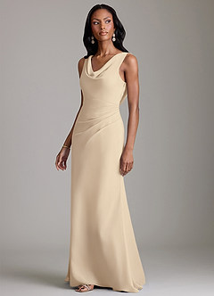 Azazie Linelle Robes de demoiselle d'honneur Robe Sirène en Mousseline de soie Plissée Champagne image6