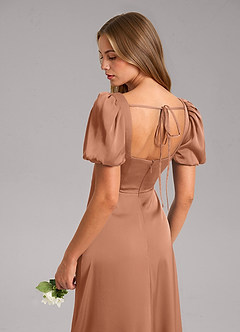 Azazie Fyona Bridesmaid Dresses Bronzer A-Line Pleated Stretch Satin Dress image7