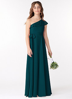 Azazie Eletta Junior Agave A-Line Ruched Chiffon Dress image2