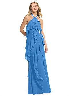 Azazie Velma Brautjungfernkleider A-Linie Seitliche Cut-Outs Chiffon Kleid Blauhäher image3