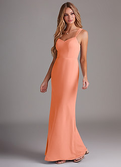 Azazie Denice Bridesmaid Dresses Sunset Sheath Pleated Chiffon Dress image3