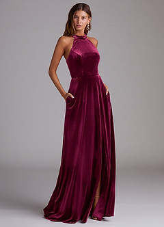 Azazie Larice Vestidos de madrinha de casamento Vestir Cabernet de Veludo de Linha A com com bolsos image1