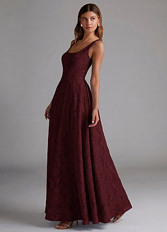 Azazie Amalie Bridesmaid Dresses Cabernet A-Line Pleated Floral Burnout Dress image3