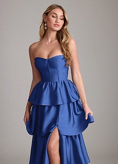 Azazie Faye Bridesmaid Dresses Royal Blue A-Line Ruched Stretch Satin Dress image5