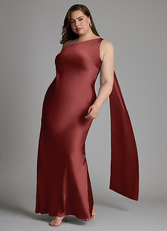 Azazie Juniper Bridesmaid Dresses Terracotta Mermaid One Shoulder Stretch Satin Dress image9