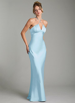 Azazie Camille Bridesmaid Dresses Sky Blue Sheath Side Slit Stretch Satin Dress image3