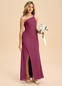 Azazie Eren Junior Vestido Amora de Chiffon de Linha A com Plissado image3