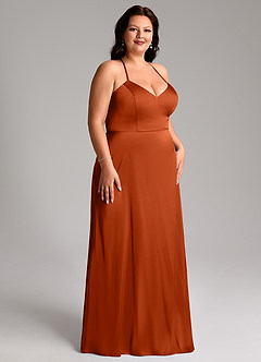 Azazie Mei Bridesmaid Dresses Paprika A-Line V-Neck Stretch Satin Dress image10