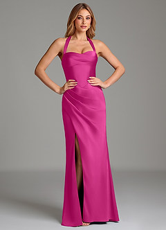 Azazie Serenity Vestidos de damas de honor Vestido Fucsia de Satén Elástico de Corte Sirena con Escote corazón image5