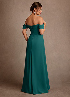 Azazie Amherst Abiti per la Madre della Sposa Abito A-Line in Chiffon a Spalla Scoperta Verde Pavone image3