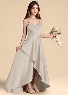 Azazie Prisha Junior A-Linie Plissee Stretch-Satin Kleid Frost image8