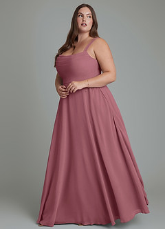 Azazie Shaude Vestidos de damas de honor Vestido Rosa Del Desierto de Gasa de Línea A con Plisado image9