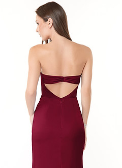 Azazie Leonis Bridesmaid Dresses Burgundy Mermaid Pleated Stretch Satin Convertible Dress image5