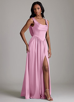 Azazie Novi Bridesmaid Dresses Candy Pink A-Line with Pockets Stretch Satin Dress image5