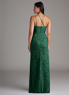 Azazie Eren Bridesmaid Dresses Dark Green Sheath One Shoulder Floral Burnout Dress image2