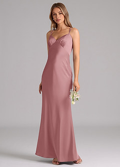 Azazie Suttona Bridesmaid Dresses Dusty Rose A-Line Pleated Stretch Satin Dress image4