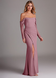 Azazie Hallie Bridesmaid Dresses Vintage Mauve Mermaid Long Sleeve Chiffon Dress image4