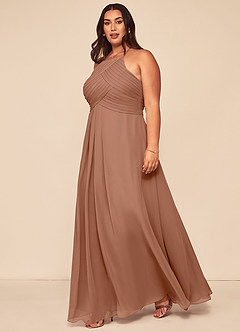 Azazie Ginger Bridesmaid Dresses Bronzer A-Line Halter Pleated Chiffon Dress image9
