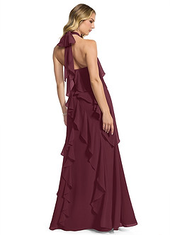 Azazie Velma Robes de demoiselle d'honneur Robe Trapèze en Mousseline de soie Fente Latérale Cabernet image2