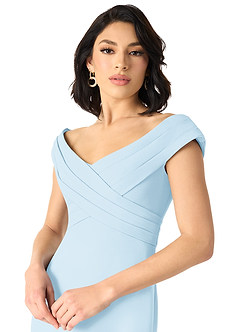 Azazie Evita Bridesmaid Dresses Sky Blue A-Line Off the Shoulder Stretch Crepe Dress image4