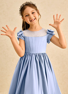 Azazie Toffee Abiti da Ragazza di Fiori Abito Stile Principessa in Raso Opaco Fiocco Ghiaccio image6