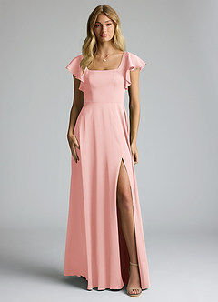 Azazie Bondi Bridesmaid Dresses Powder Pink A-Line Bow Stretch Satin Dress image5