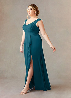 Azazie Edelin Abiti per la Madre della Sposa Abito A-Line in Maglia Scollo a Cuore Plissettato Blu Inchiostro image10
