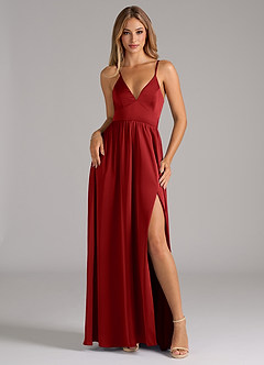 Azazie Aaida Bridesmaid Dresses Pomegranate A-Line Corset Stretch Satin Dress image1