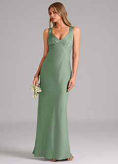 Azazie Kamila Brautjungfernkleider A-Linie Plissee Stretch-Satin Kleid Matcha image5