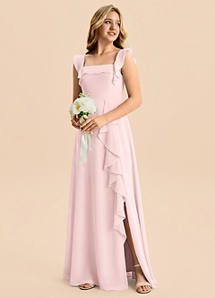 Azazie Nori Junior Blushing Pink A-Line Ruched Chiffon Dress image4