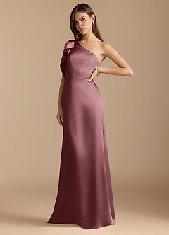 Azazie Rinna Bridesmaid Dresses Vintage Mauve Mermaid Ruched Metallic Satin Dress image4