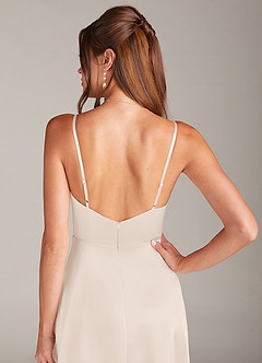 Azazie Sarella Brautjungfernkleider A-Linie Plissee Stretch-Satin Kleid Alabaster Weiß image5