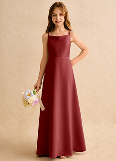 Azazie Joella Girls Formal Flower Girl Dresses Rust A-Line Pleated Matte Satin Dress image6