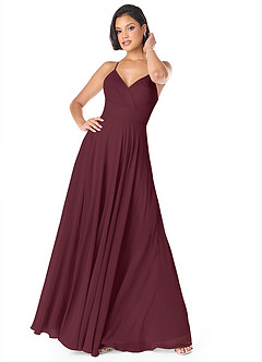 Azazie Avelina Brautjungfernkleider A-Linie V-Hals Gefaltet Chiffon Kleid Cabernetrot image1