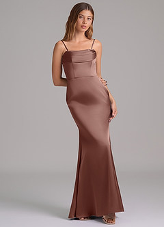 Azazie Miley 신부 들러리 드레스 인어 오프 더 숄더 스트레치 새틴 바닥 길이 드레스 image8